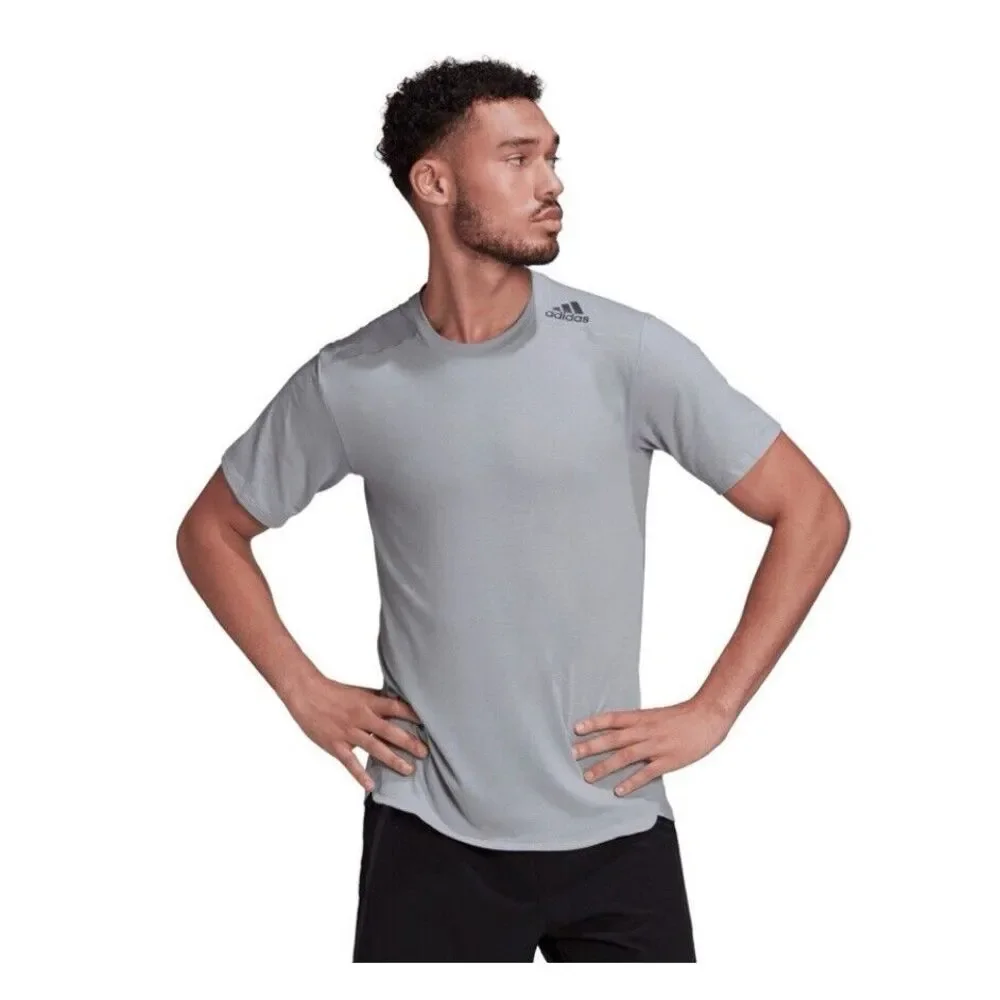 Adidas Men's Size Small Solid Color Designed For Training Tee HB9202 Gray/Silver